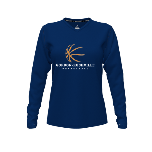 [FTLVCFNV-FYXS-LOGO1] Decker Comfort T-Shirt (Female Youth XS, Navy, V Neck, Logo 1, Long Sleeve)