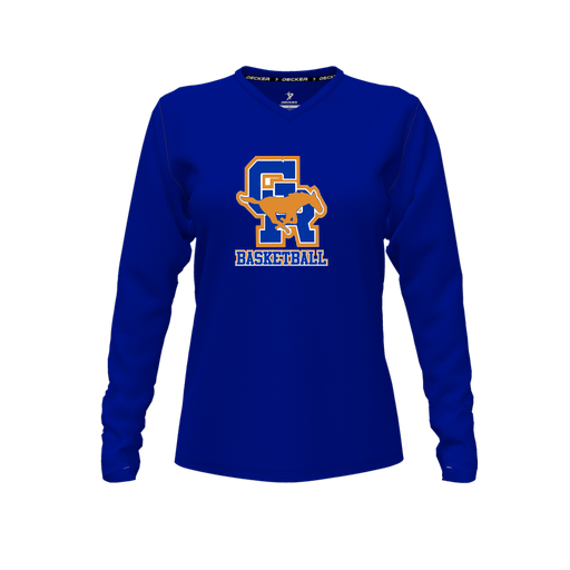 [FTLVCFRY-FYXS-LOGO2] Decker Comfort T-Shirt (Female Youth XS, Royal, V Neck, Logo 2, Long Sleeve)