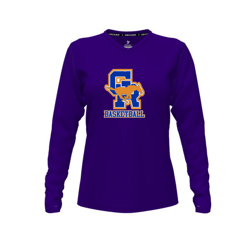 [FTLVCFPP-FYXS-LOGO2] Decker Comfort T-Shirt (Female Youth XS, Purple, V Neck, Logo 2, Long Sleeve)