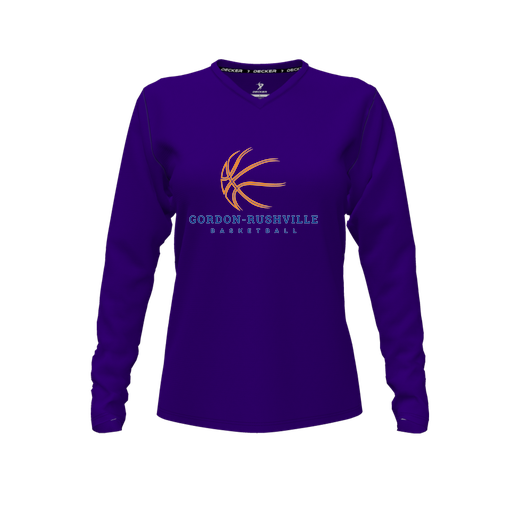 [FTLVCFPP-FYXS-LOGO3] Decker Comfort T-Shirt (Female Youth XS, Purple, V Neck, Logo 3, Long Sleeve)