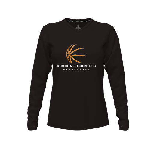 [FTLVPTBK-FYXS-LOGO1] Decker Performance T-Shirt (Female Youth XS, Black, V Neck, Logo 1, Long Sleeve)