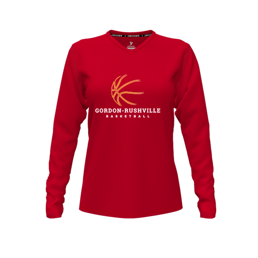 [FTLVPTRD-FYXS-LOGO1] Decker Performance T-Shirt (Female Youth XS, Red, V Neck, Logo 1, Long Sleeve)