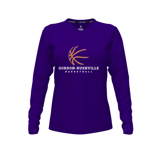 [FTLVPTPP-FYXS-LOGO1] Decker Performance T-Shirt (Female Youth XS, Purple, V Neck, Logo 1, Long Sleeve)